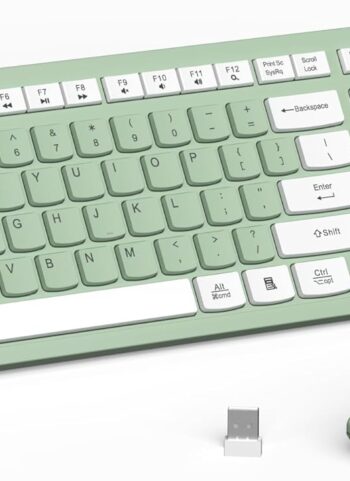 Wireless Keyboard and Mouse Combo, 2.4G Full Size Silent Keyboard with Fn Multimedia Keys for Office and Home, 3-Level DPI Adjustable Quiet Mouse for Windows,Mac OS Desktop/Laptop/PC(Avocado Green)