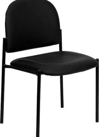 Flash Furniture Tania Comfort Vinyl Upholstered Stackable Side Reception Chair with Padded Seat, Modern Stackable Chair for Living Room/Office, Black