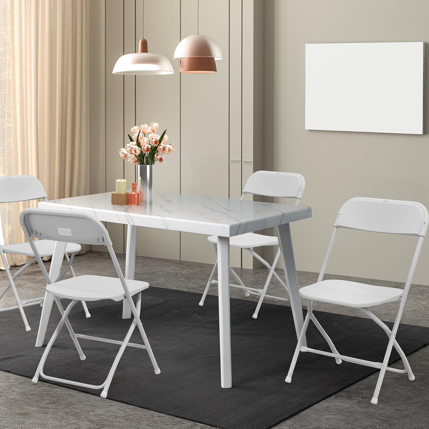 VINGLI 10 Pack White Plastic Folding Chair, Indoor Outdoor Portable Stackable Commercial Seat with Steel Frame 350lb. Capacity for Events Office Wedding Party Picnic Kitchen Dining - Image 2