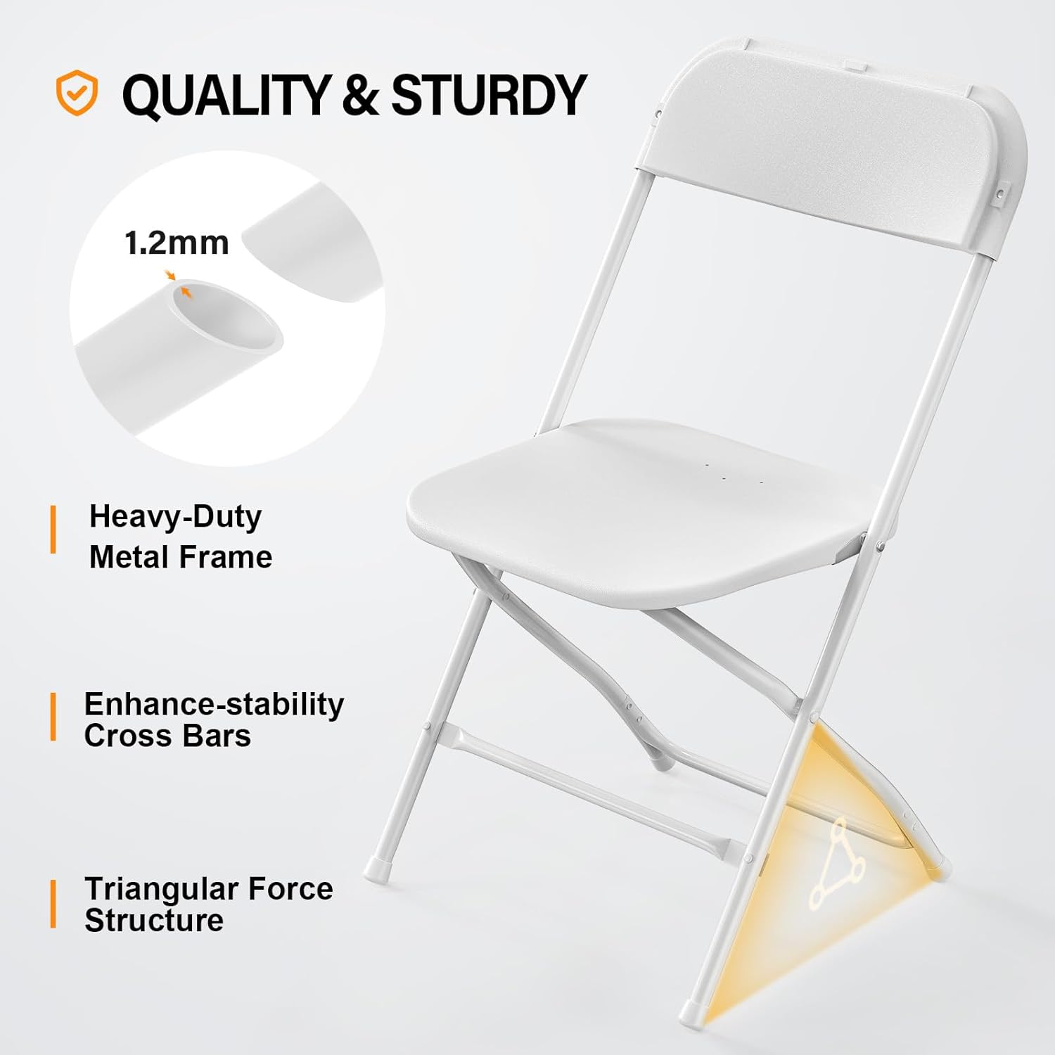 VINGLI 10 Pack White Plastic Folding Chair, Indoor Outdoor Portable Stackable Commercial Seat with Steel Frame 350lb. Capacity for Events Office Wedding Party Picnic Kitchen Dining - Image 4