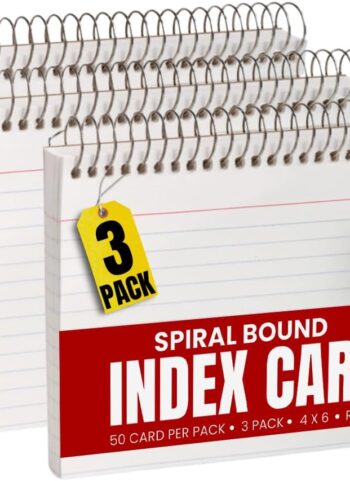 1InTheOffice Spiral Bound Index Cards 4x6 Ruled, White, 50 Cards/Pack, 3 Packs