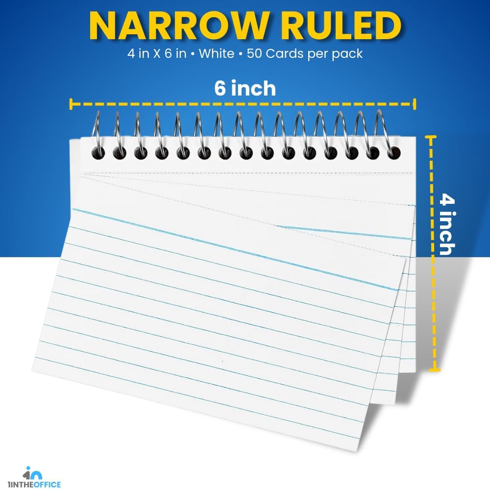 1InTheOffice Spiral Bound Index Cards 4x6 Ruled, White, 50 Cards/Pack, 3 Packs - Image 3